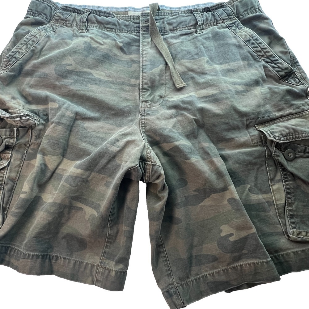 Men's Camo Cargo Shorts Size 42 Camo Green All Cotton Faded Glory